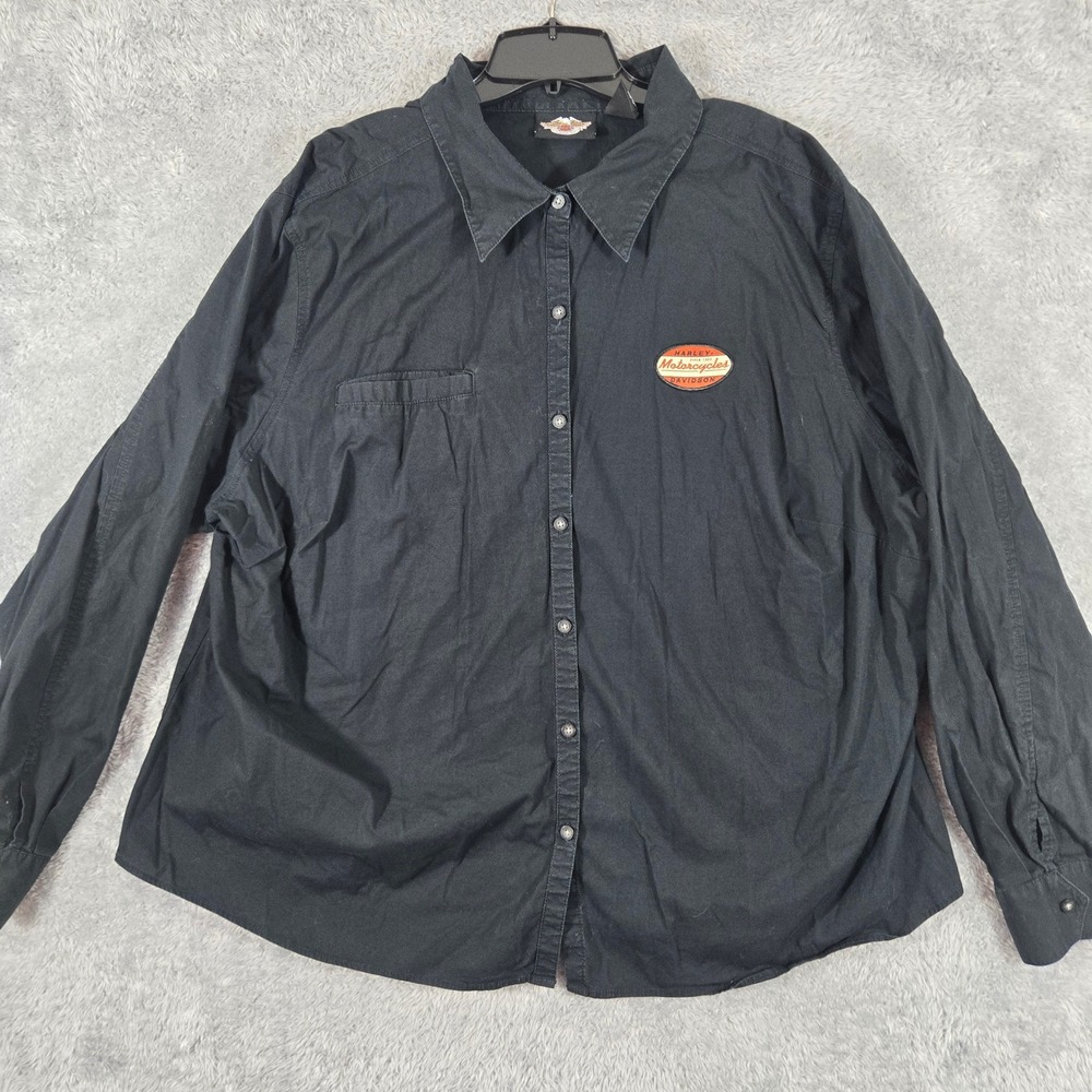 Harley-Davidson Mens 3W Black Embroidered American Legend Button Down Shirt L/S